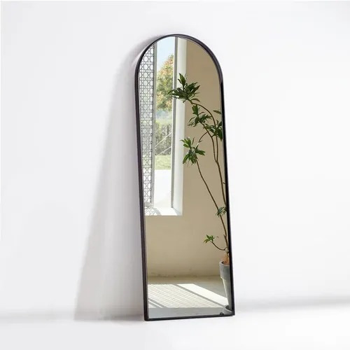 Espelho De Chão Oval Base Reta Com Moldura Metal 1,80 X 0,80 Moldura Preto