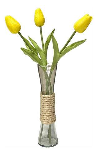 Florero Para Decoración + 3 Tulipanes De Regalo 35 Cms