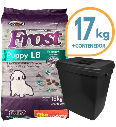 Imagen 1 de 2 de Comida Perro Cachorro Frost Large Breed 17 Kg + Contenedor
