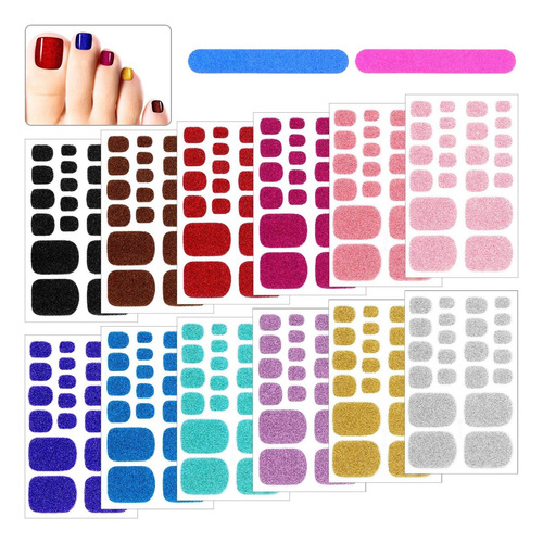 12 Folhas De Glitter Para Unhas De Dedo Do Pé Autoadesivas,