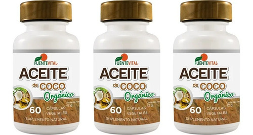 Aceite Coco Organico Fv 3 Frascos 180 Caps.  Pelo Piel Uñas