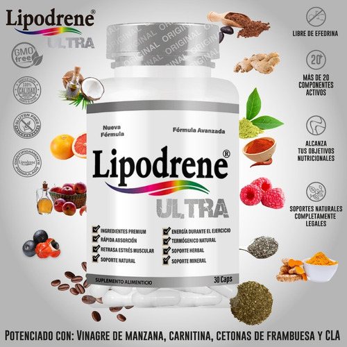 Lipodrene Ultra 30 Caps- Formula Ultra Pro - Termogénico Sabor Sin Sabor