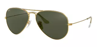 Anteojos de sol Ray-Ban Aviator Classic Standard con marco de metal color polished gold, lente green de cristal clásica, varilla polished gold de metal - RB3025