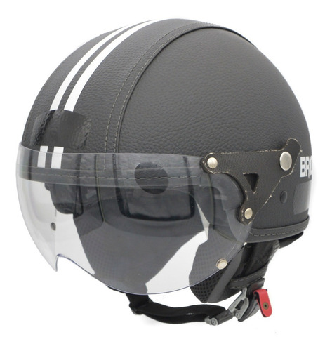 Capacete Br101 Flash Revestido Couro Preto Custom Harley Cor Viseira Cristal Tamanho do capacete 56 (VESTE 56)