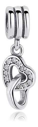 Interlock Hearts Dangle Charm 925 Sterling Silver Colga...