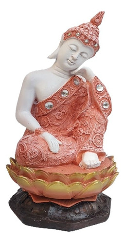 Figura Buda Sentado Flor De Loto 27cm Alto Rojo