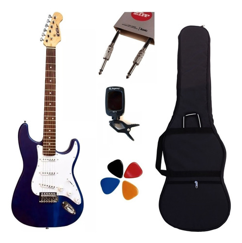 Guitarra Electrica Strato Newen Azul + Funda Cable Afinador