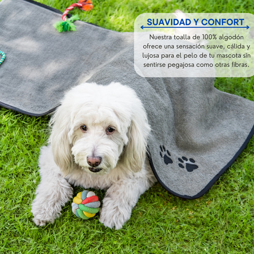 2 Toallas Para Perro 96x45cm 100% Algodón Absorbente Suave Grafito Huella