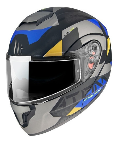 Casco Abatible Para Moto Mt Helmets Atom W17 A2 Gris/ Azul