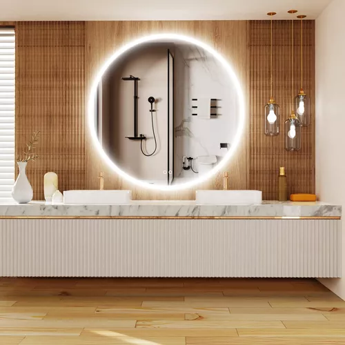  Espejo redondo sin marco/sin marco, espejo de pared HD, espejo  de afeitado, espejo de tocador de baño de 24 pulgadas, espejo de tocador de  baño antivaho montado en la pared, espejos