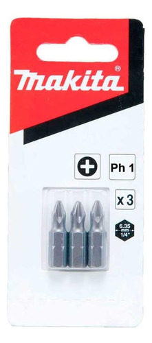 Ponteira Makita Bits Phillips Ph1 X 25mm Curta Com 3 Pecas  