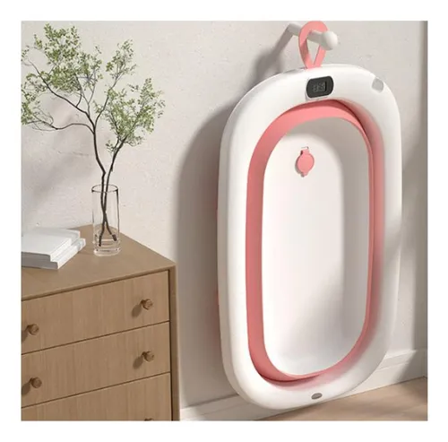 Tina Bañera Plegable Bebé Con Termómetro + Malla Color Rosa
