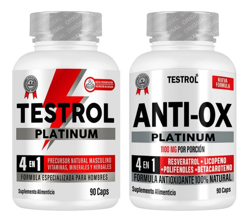 Combo Testrol Platinum 4en1 + Anti-ox Platinum - 90 Caps C/u Sabor Sin Sabor