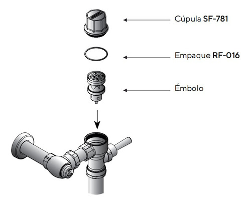 Sf-100 Refaccion Helvex Embolo Armado Para Fluxometro 3 Lts
