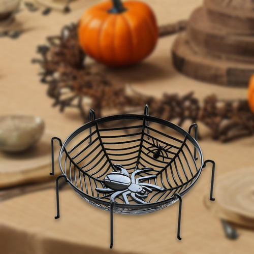 Cesta De Telaraña Para Dulces De Halloween Negra Con Soporte