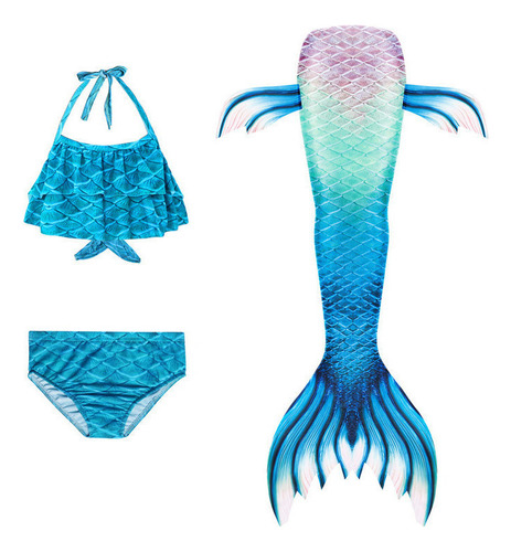 Kit Cola De Sirena Con Bikini Monoaleta Infantil