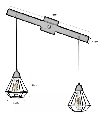 Imagen 4 de 8 de Colgante 2 Lamparas Colgantes Mini Jaula Diamante + Regleta