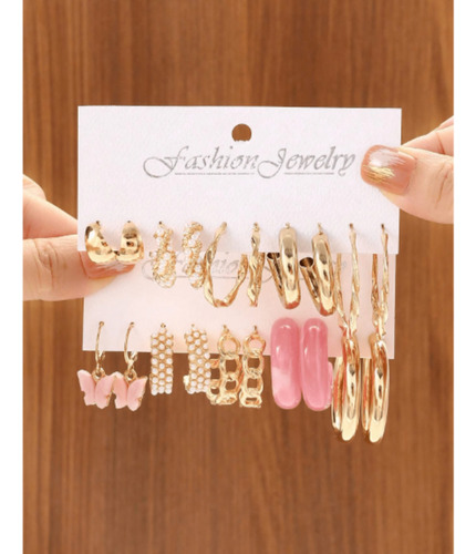 10 Pares De Aretes Con Decoración De Mariposa Y Perlas