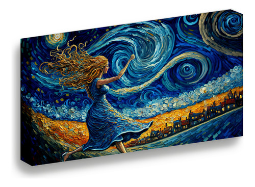 Cuadro Lienzo Canvas Mujer Noche Tipo Van Gogh Sala 30*40cm