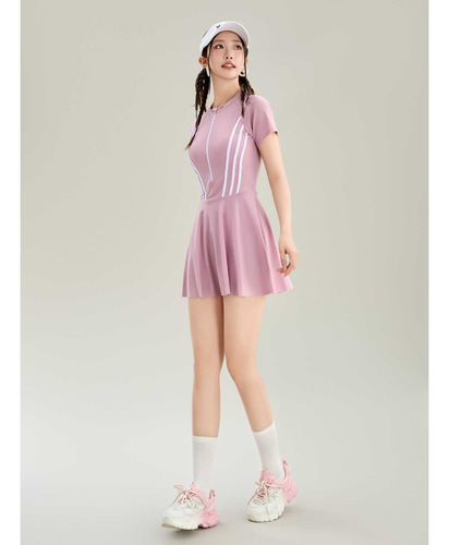 Traje De Baño Para Mujer, Falda De Una Sola Pieza, Manga Cor