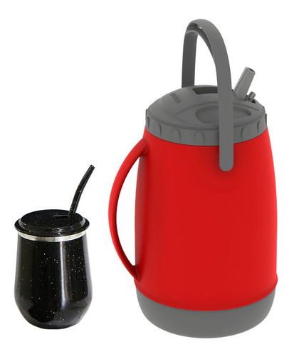 Imagem 1 de 2 de Kit Tereré Vino Garrafa Copo Térmico Bomba Vermelho E Preto