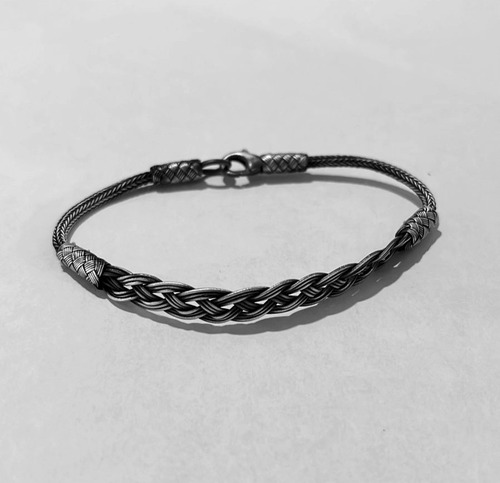 Imagen 2 de 4 de Elegante Pulsera Plata Negra .925 Tejido Para Hombre 7 Mm