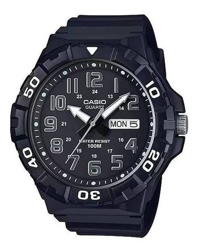 Reloj pulsera Casio MRW-210H de cuerpo color negro, para hombre, fondo negro, con correa de resina color negro, agujas color blanco y negro y plateado, dial gris y blanco, minutero/segundero gris, bisel color negro