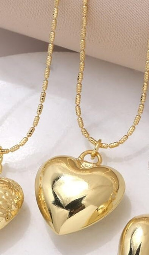 Collar De Corazón Hinchado,cadena De Corazón Chapada En Oro