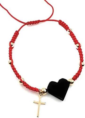 Leslie Boules Pulsera Azabache De Corazón Genuino De Hilo Ro
