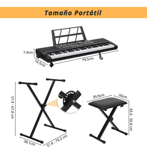 Piano Teclado Musical Para Principiantes 61 Teclas Con Atril