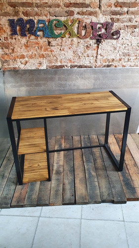 Escritorio Industrial Madera Hierro Madera 120x50 + Estantes