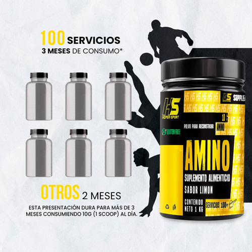 Aminoácidos En Polvo Hiper Sport 1 Kg 100 Servis Sabores Hs