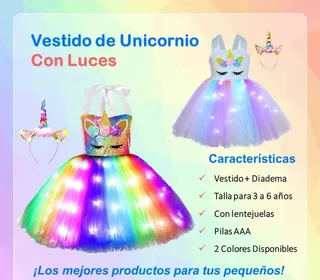 Vestido Unicornio Con Luces Para Niñas