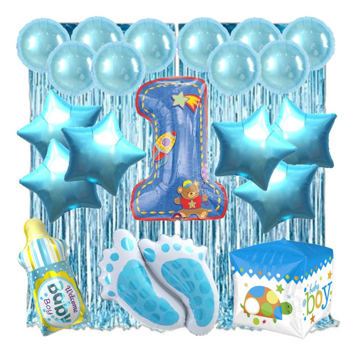 Kit Combo Deco Globos 1 Año Celeste Baby