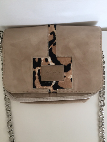 Bolsa Longchamp Natural Y Sofisticada, Charol Y Gamuza