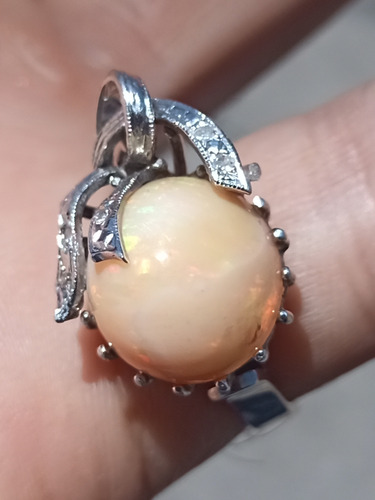 Anillo Plata Paladio Ópalo De Fuego Mexicano Y Diamantitos Plateado
