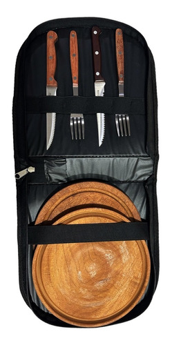 Set Asado Para 2 Personas Trento Cuero Carpincho Negro