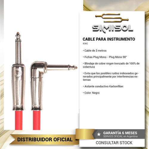 Imagen 2 de 5 de Cable Plug L 3 Metros Kwc Iron 220 Instrumento Guitarra Bajo