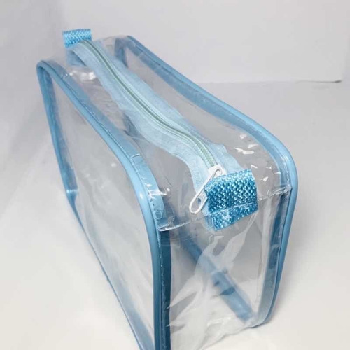 Necessaire 23x15 Kit Com 540 Transparente E Azul Maquiagem