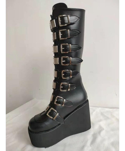 Botas De Plataforma Alta Con Hebilla De Metal For Mujer 2023