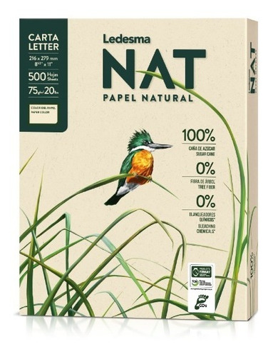 Imagen 3 de 10 de 5 Resma Ledesma Nat A4 75grs Papel Natural X 500 Hojas - Eco