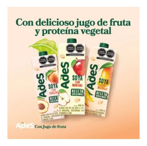 Bebida De Soya Ades Con Jugo De Fruta 6 Pz De 946 Ml C/u