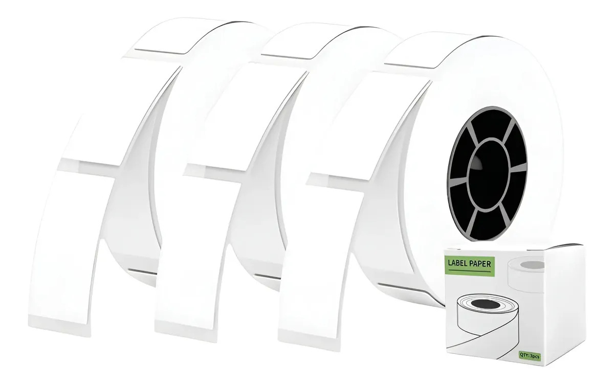 3 Rolos Papel Etiqueta Lacuna P/impressora Térmica Portátil Cor Branco