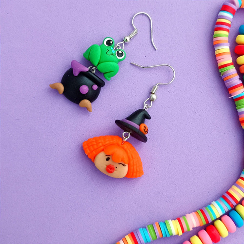 Aretes Halloween, Bruja , Sapo, Posion Y Sombrero , Aretes 