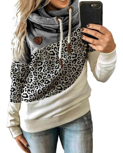 Las Mujeres Leopardo Color Bloque Sudadera Sudadera Con Capu