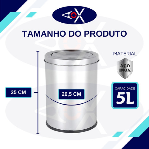 Cesto Lixo Lixeira Inox Basculante Redonda Multiuso 5 Litros