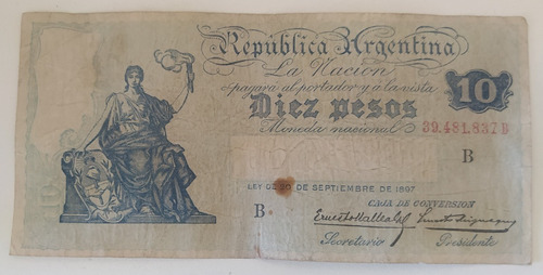 Billete Argentina 10 Pesos Caja De Conversión Bott 1632 #3