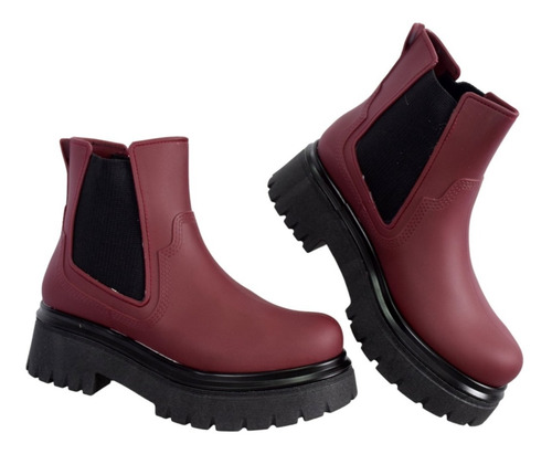 Bota De Lluvia Mujer/ Elásticos/ Caña Corta/ Taco Campus G07