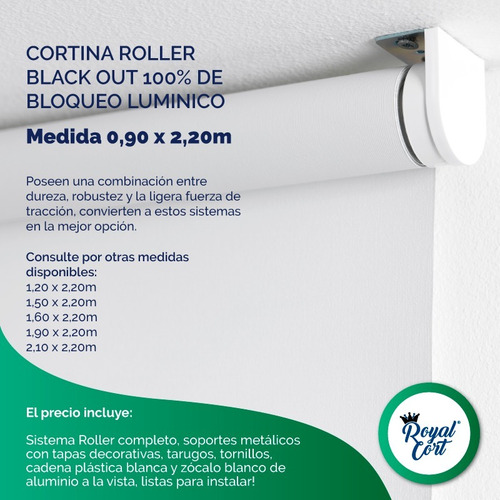 Cortina Roller Black Out Standard 100% Oscuridad 090 X 220cm