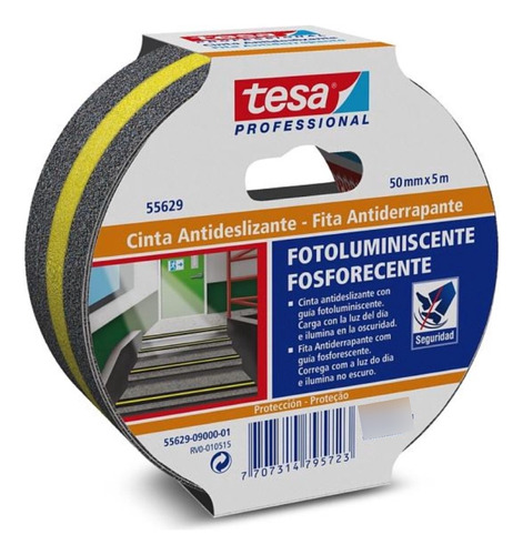 Cinta Antideslizante 50mm X 5 Mts Negro/fosforescente Tesa